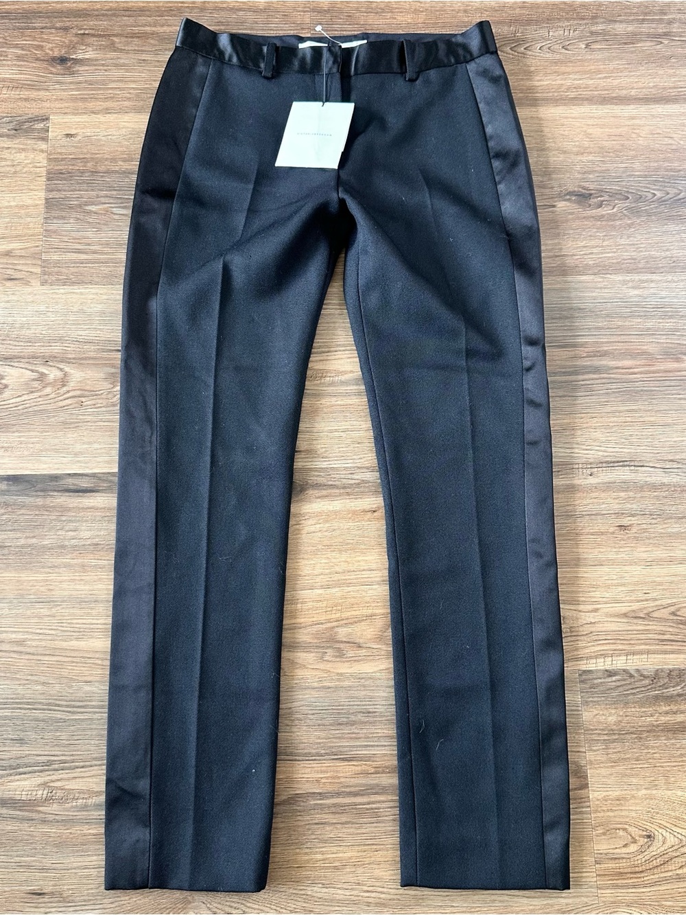Victoria Beckham Satin Trimmed Wool Silk Tuxedo Trouser Pants Black Women 6 NWT - Picture 1 of 14